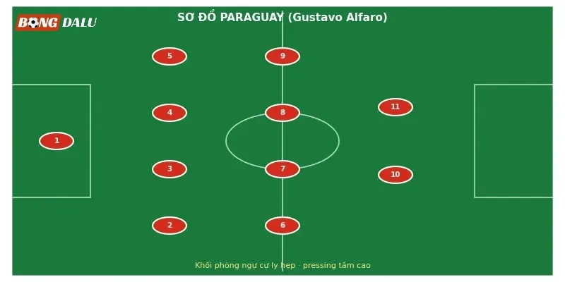 Sơ đồ chiến thuật 4-4-2 của Paraguay dưới thời Gustavo Alfaro